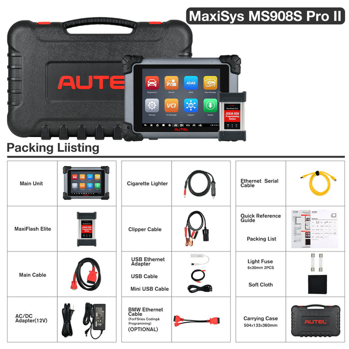Autel MaxiSys MS908S Pro II UK/EU product image package list