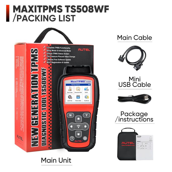 Autel MaxiTPMS TS508 WF Kit UK/EU | Upgraded Version of TS508 | Program MX-Sersors | Activate/Relearn Sensor | Read/Clear TPMS DTCs